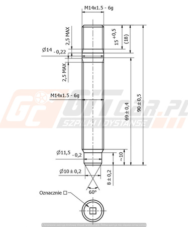Kuta Szpilka wkręcana w piastę z pilotem M14x1,5x90mm