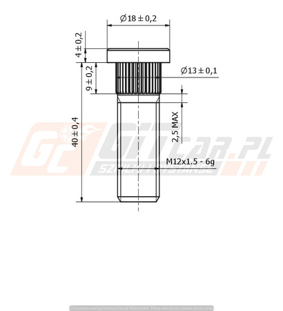 Kuta Szpilka radełkowana do piasty M12x1,5x40mm rad 13 OEM Ford Jaguar Volvo